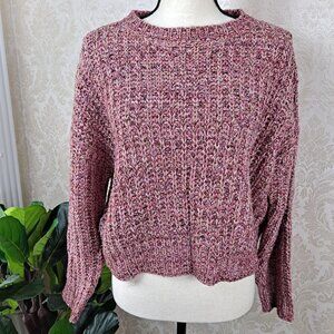 ICHI Size Small Tonya LS Pink Metallic Cropped Sweater Dropped Shoulder EUC